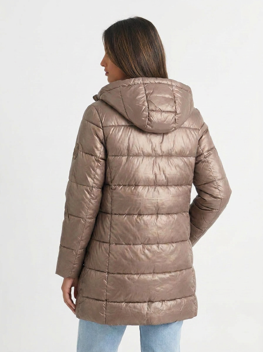 Paige | Women's Metallic Longline Quilted Hooded Puffer Coat 2