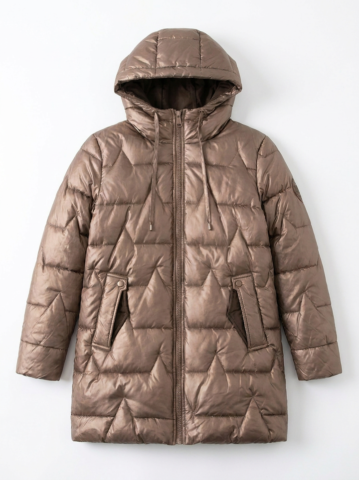 Paige | Women's Metallic Longline Quilted Hooded Puffer Coat 3