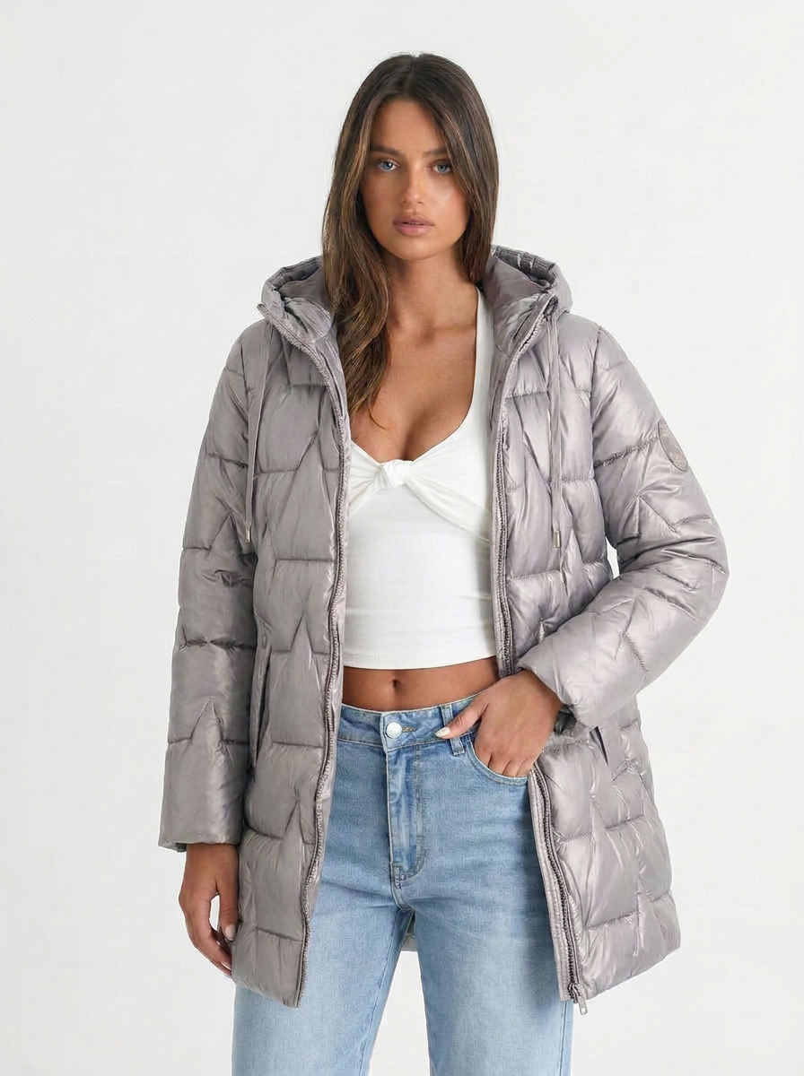 Paige | Women's Metallic Longline Quilted Hooded Puffer Coat 5