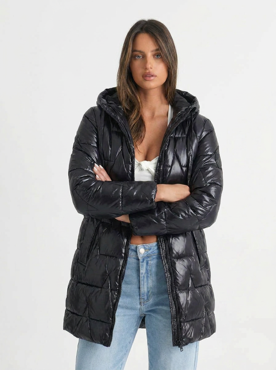 Paige | Women's Metallic Longline Quilted Hooded Puffer Coat 6