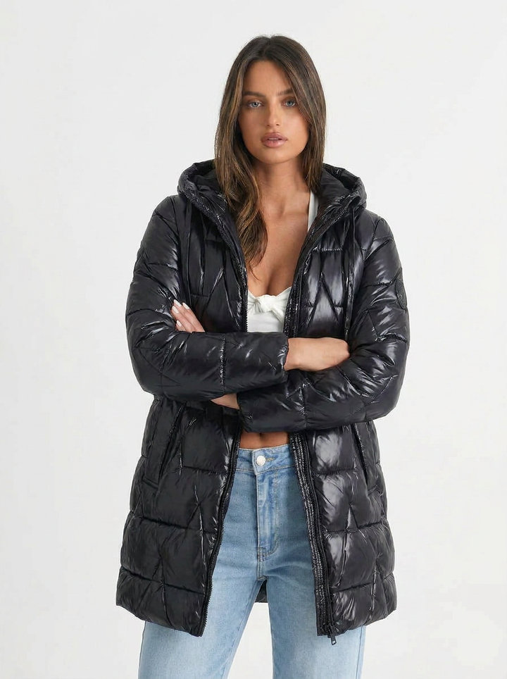 Paige | Women's Metallic Longline Quilted Hooded Puffer Coat 6