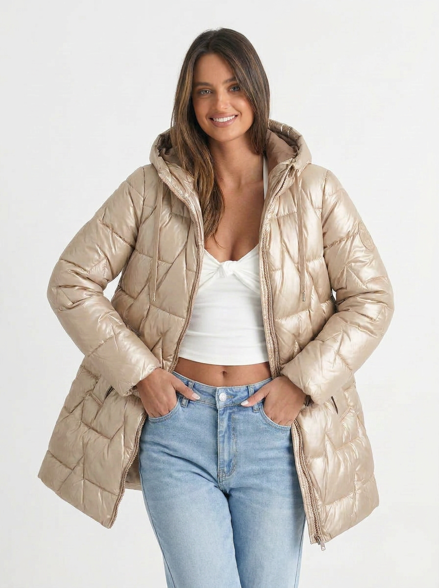 Paige | Women's Metallic Longline Quilted Hooded Puffer Coat 7