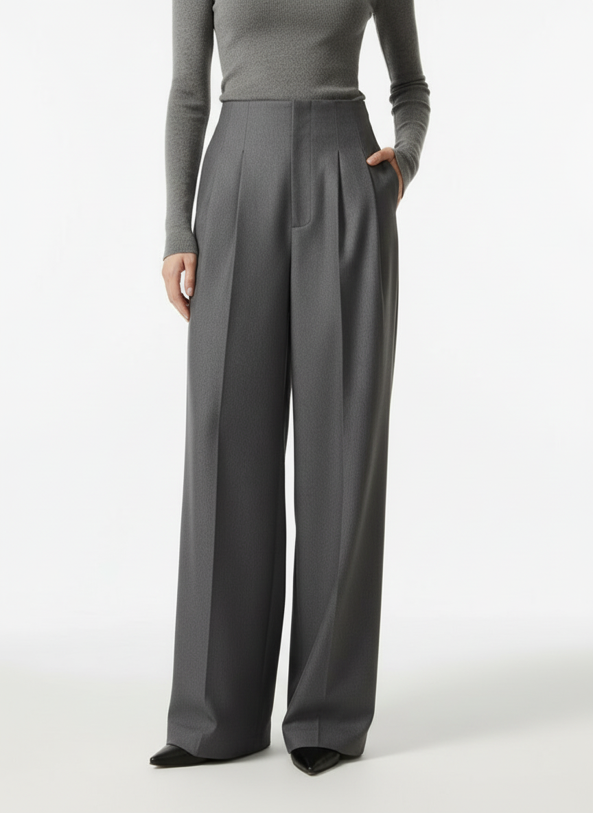 Pam | Women's Pleated High Rise Wide Leg Dress Trousers