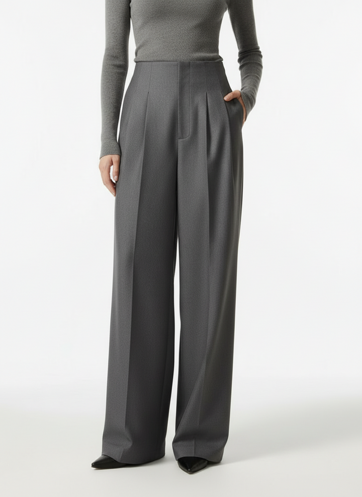 Pam | Women's Pleated High Rise Wide Leg Dress Trousers