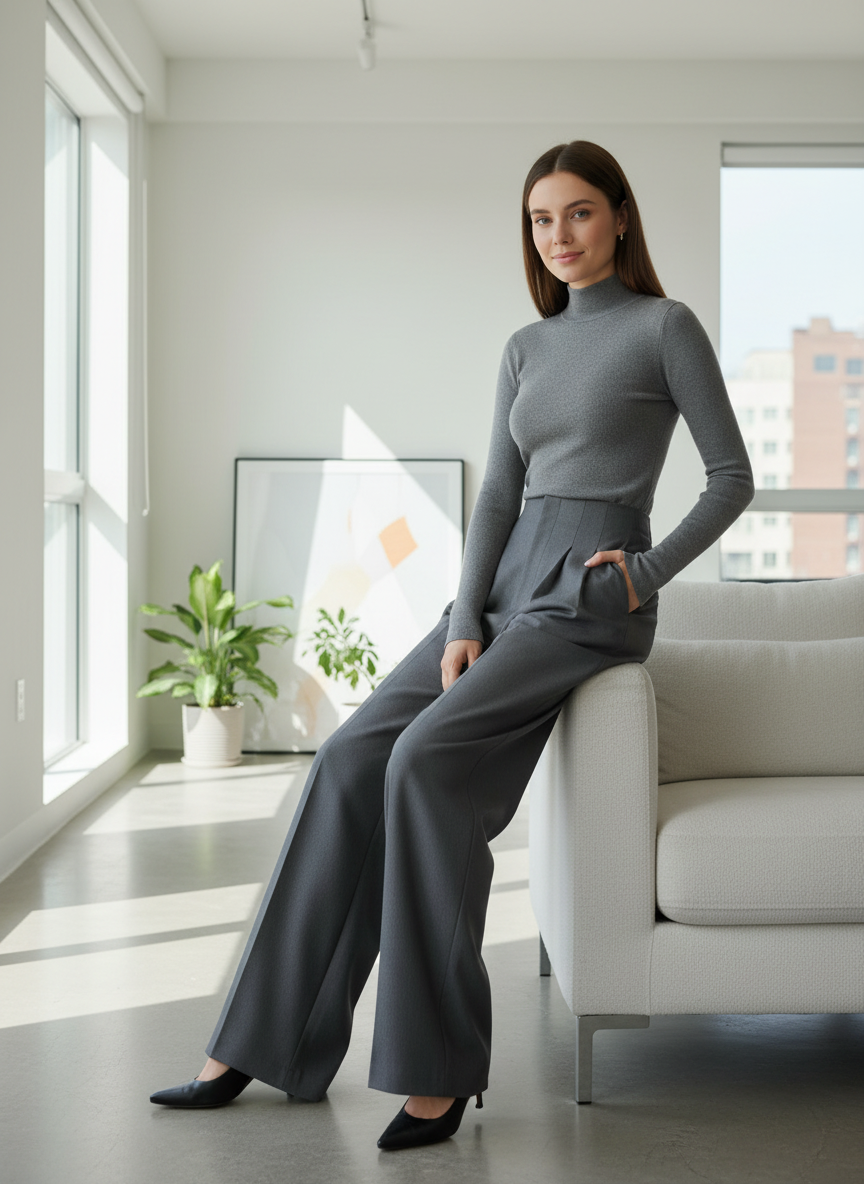 Pam | Women's Pleated High Rise Wide Leg Dress Trousers 1