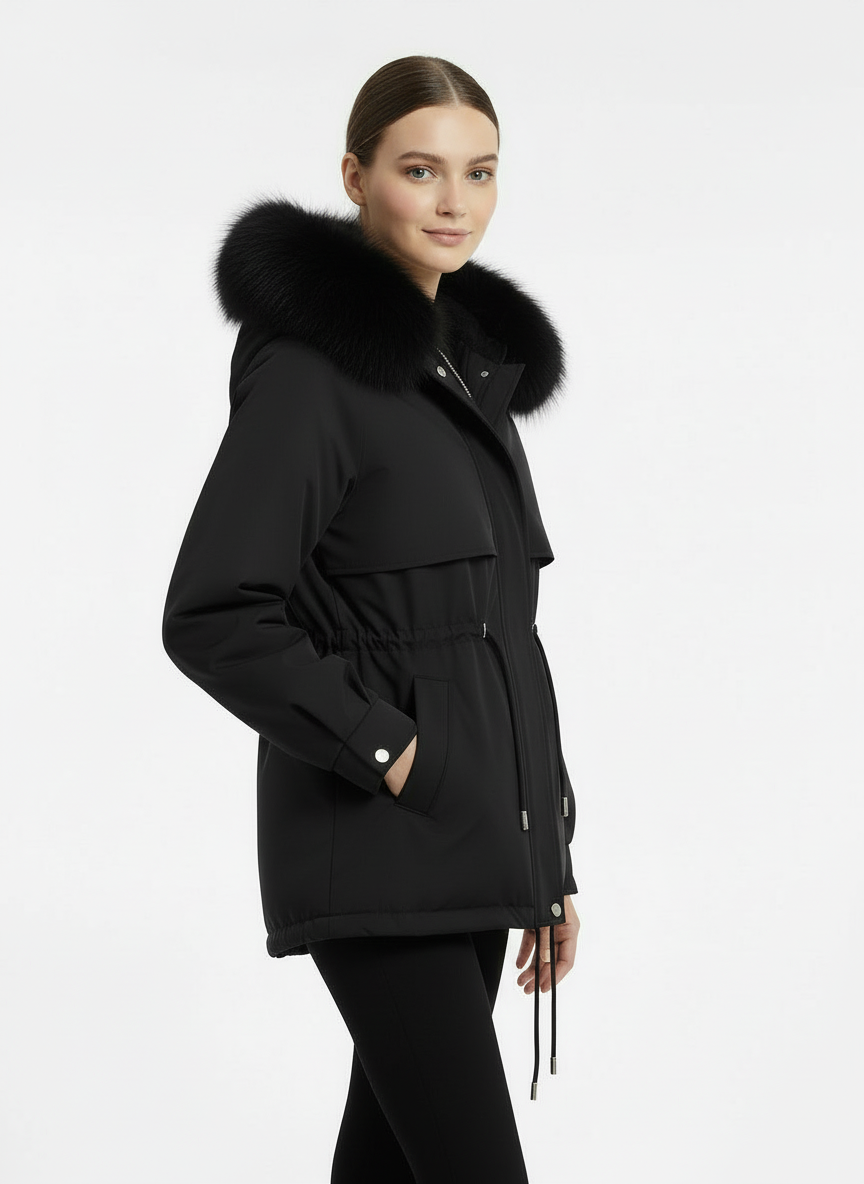 Patricia | Women's Hooded Faux Fur Trim Drawstring Parka 4
