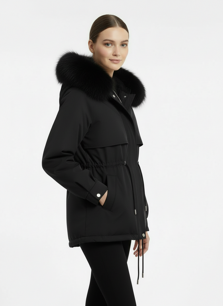 Patricia | Women's Hooded Faux Fur Trim Drawstring Parka 4
