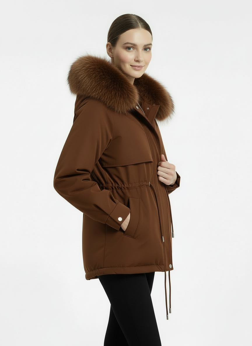 Patricia | Women's Hooded Faux Fur Trim Drawstring Parka 6