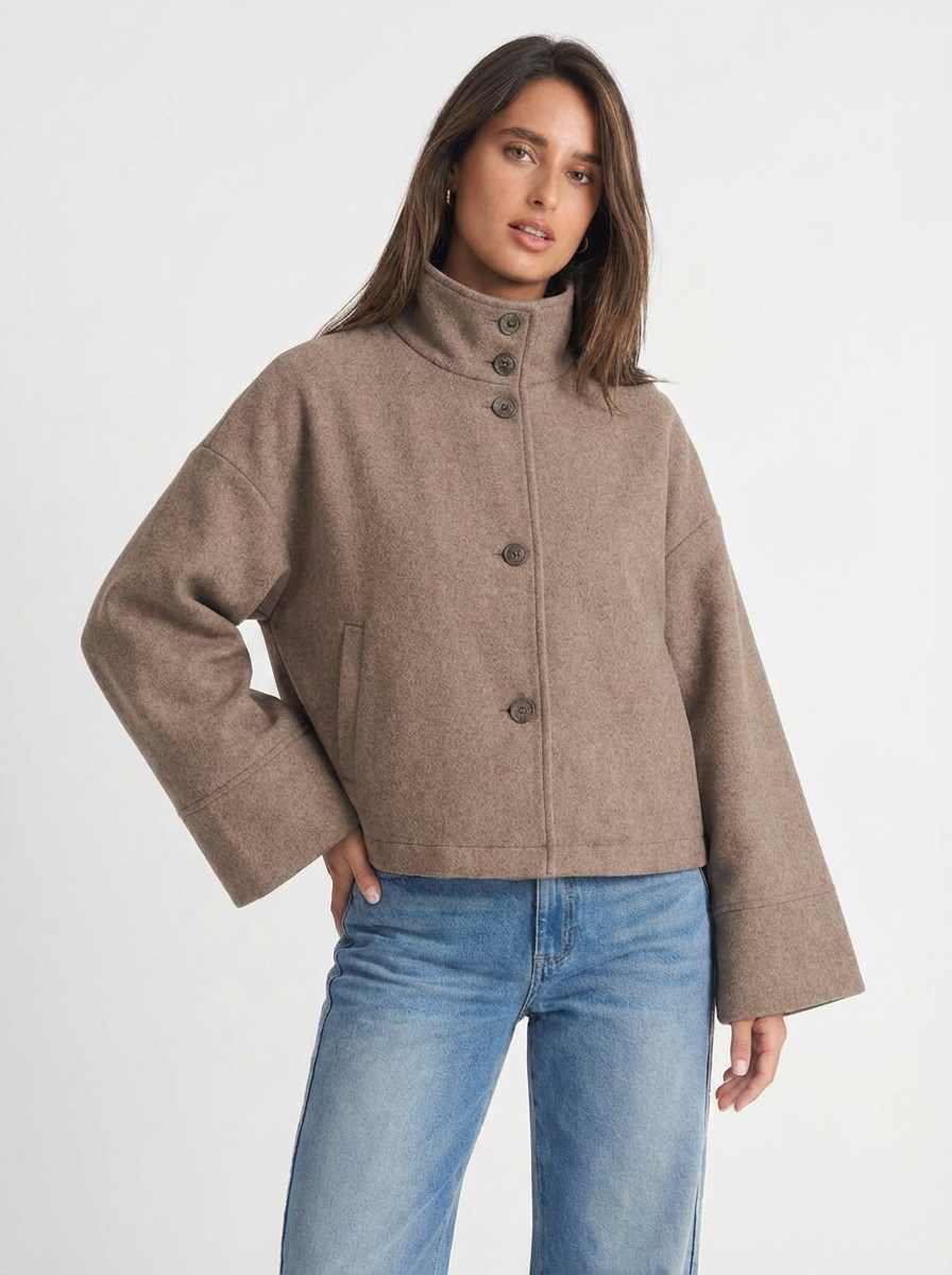 Paula | Women's Beige Wool Coat Jacket Cropped