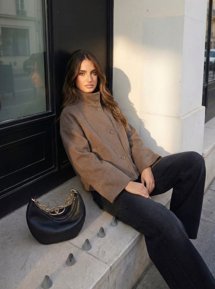 Paula | Women's Beige Wool Coat Jacket Cropped 1