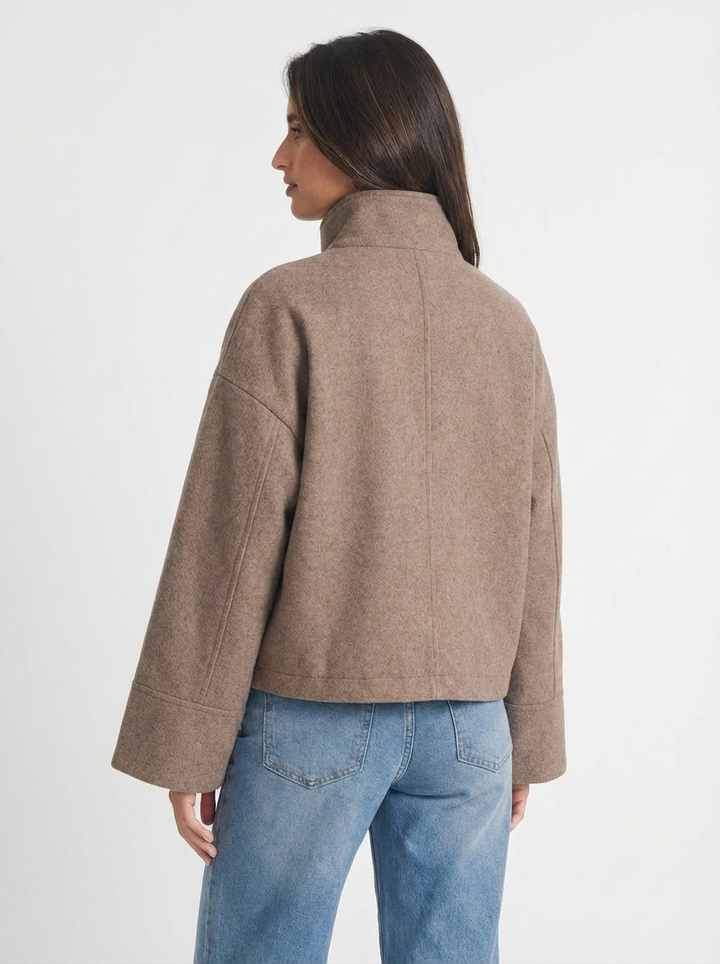 Paula | Women's Beige Wool Coat Jacket Cropped 2