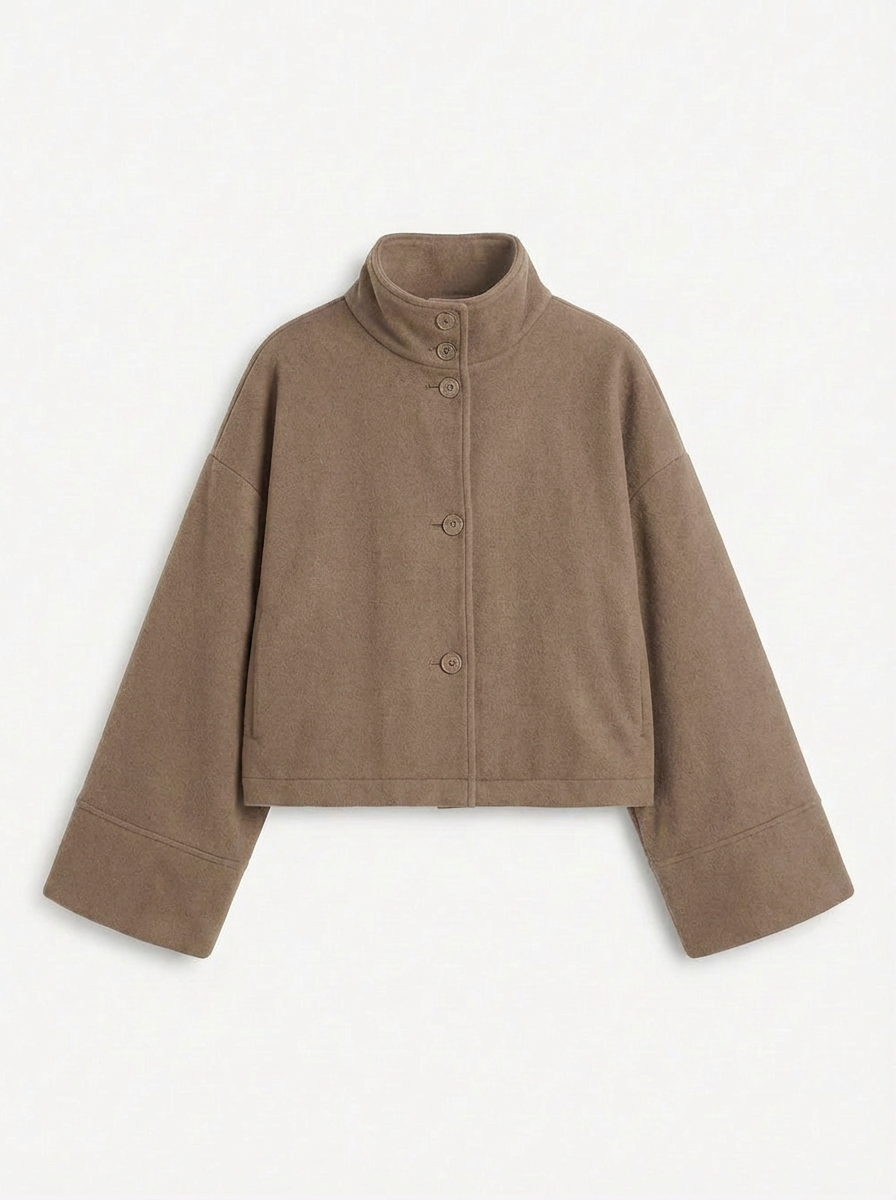 Paula | Women's Beige Wool Coat Jacket Cropped 3