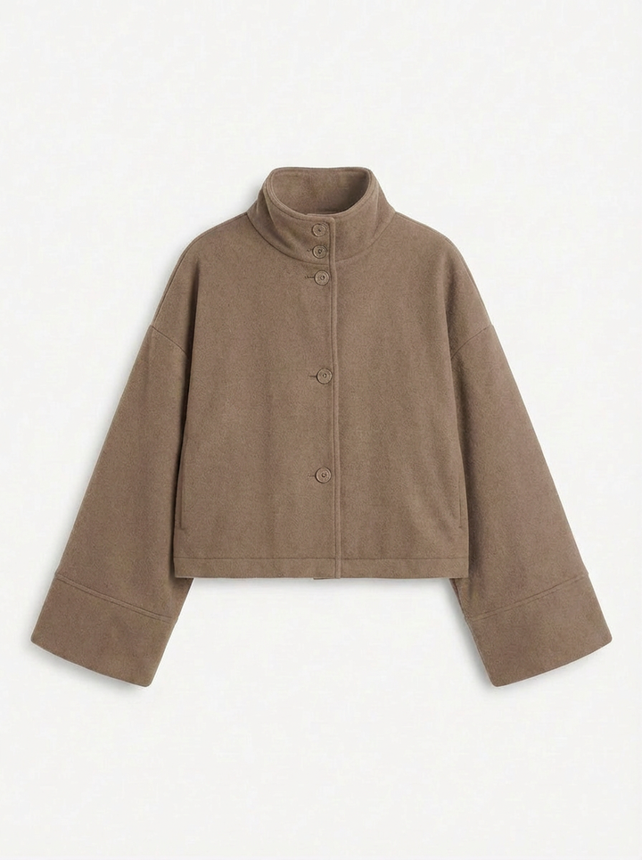 Paula | Women's Beige Wool Coat Jacket Cropped 3