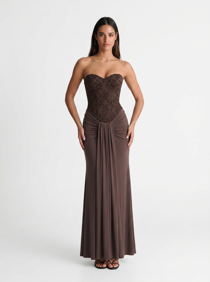 Penelope | Strapless Lace Bodice Maxi Dress