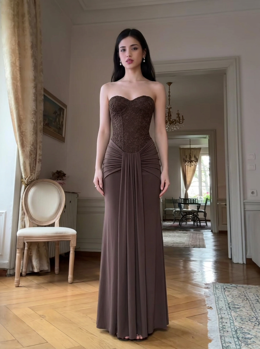 Penelope | Strapless Lace Bodice Maxi Dress