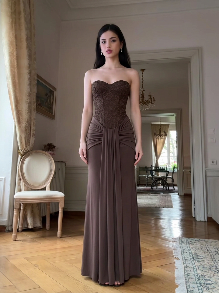 Penelope | Strapless Lace Bodice Maxi Dress