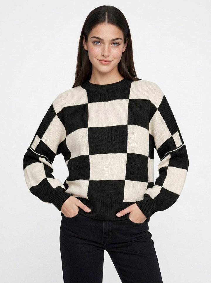Penelope | Women's Oversized Checkerboard Knit Jumper