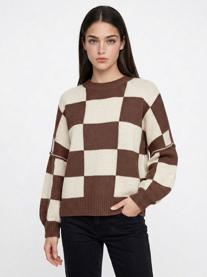 Penelope | Women's Oversized Checkerboard Knit Jumper