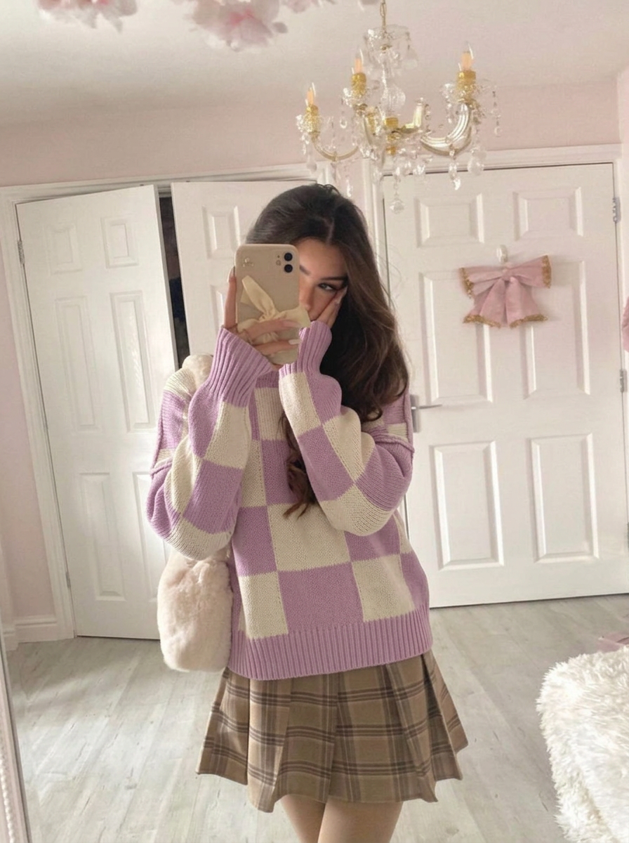 Penelope | Women's Oversized Checkerboard Knit Jumper