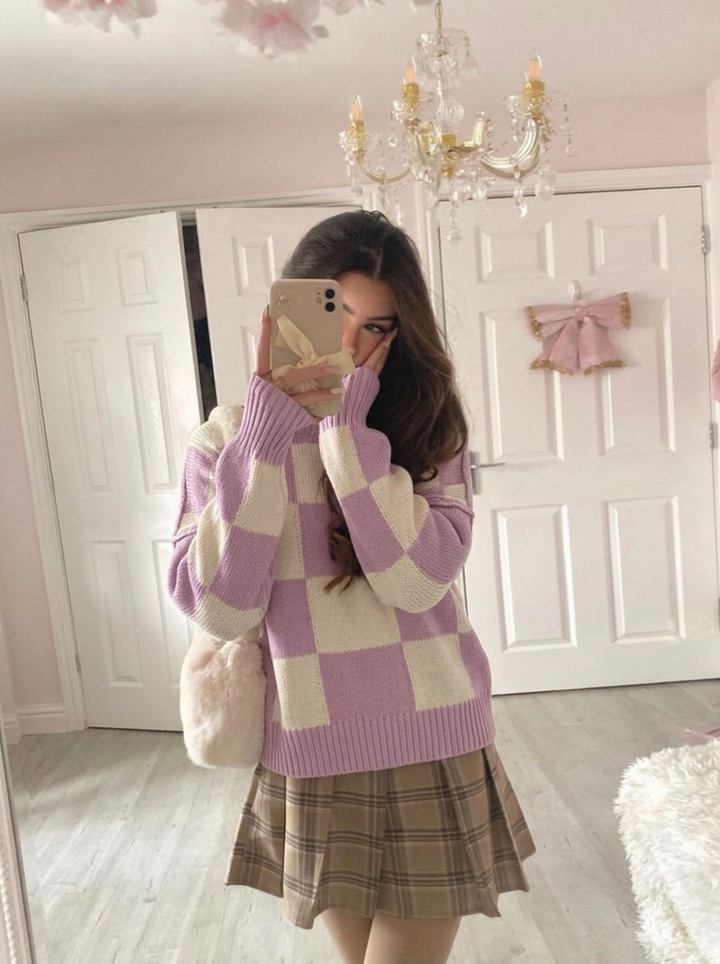 Penelope | Women's Oversized Checkerboard Knit Jumper