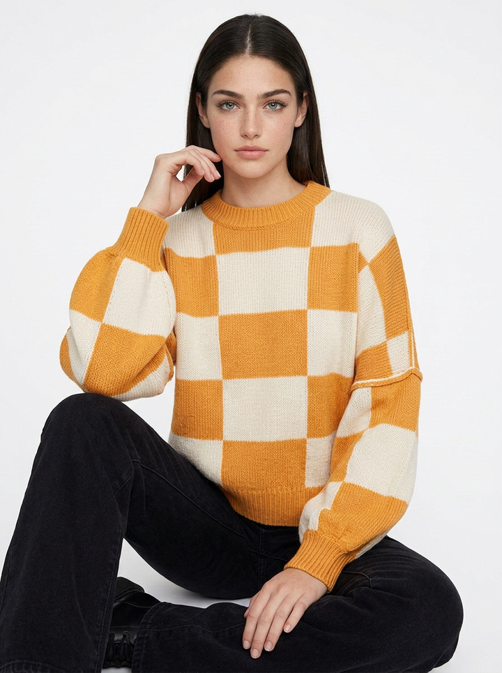 Penelope | Women's Oversized Checkerboard Knit Jumper