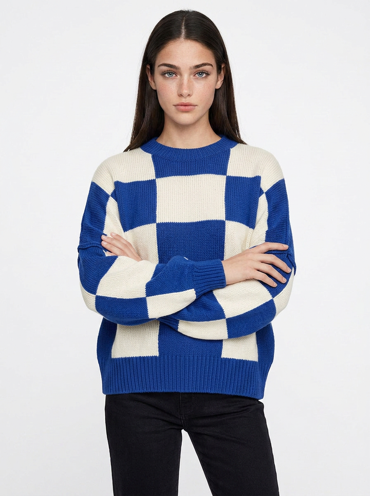 Penelope | Women's Oversized Checkerboard Knit Jumper