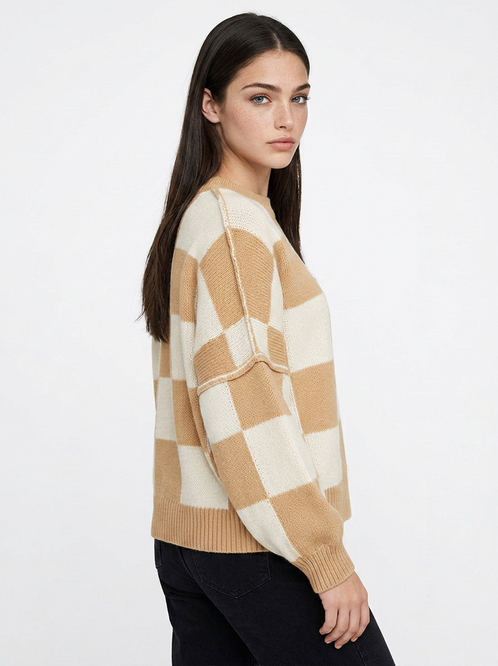 Penelope | Women's Oversized Checkerboard Knit Jumper