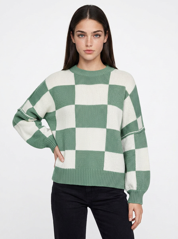 Penelope | Women's Oversized Checkerboard Knit Jumper