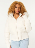 Penelope | Women's Puffer Jacket Cropped Faux Fur Hood Zip Front Ribbed