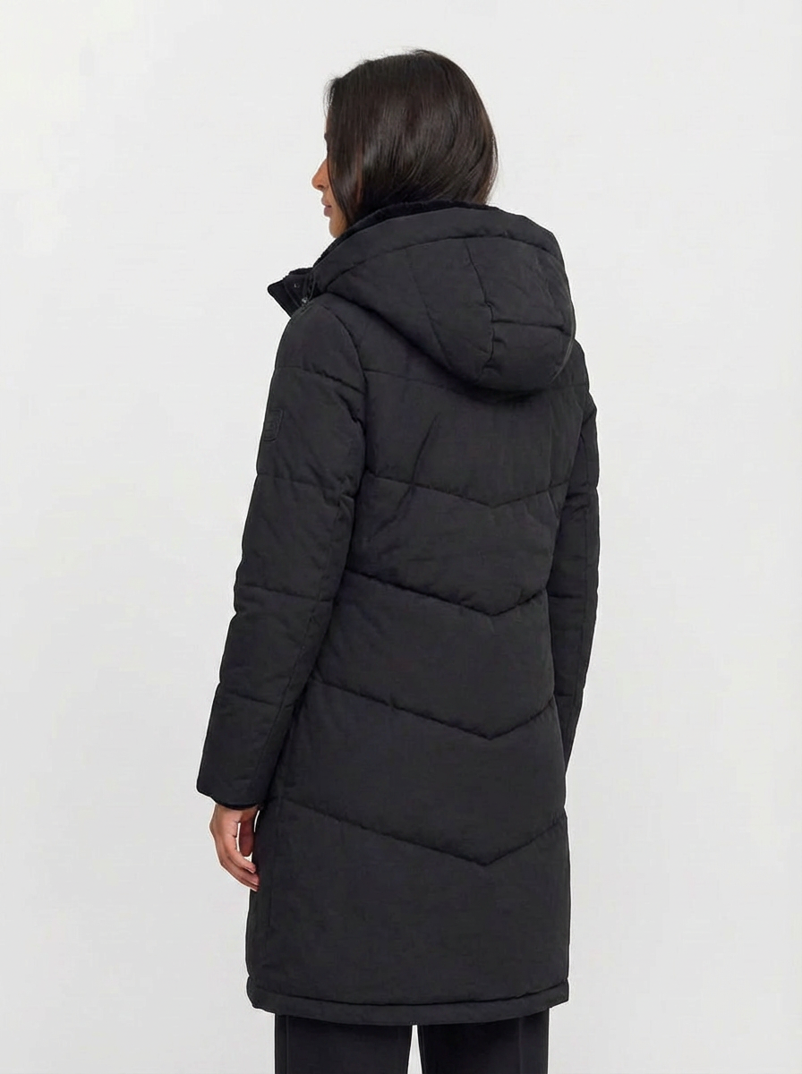 Pia| Women's Black Longline Quilted Hooded Puffer Coat 2