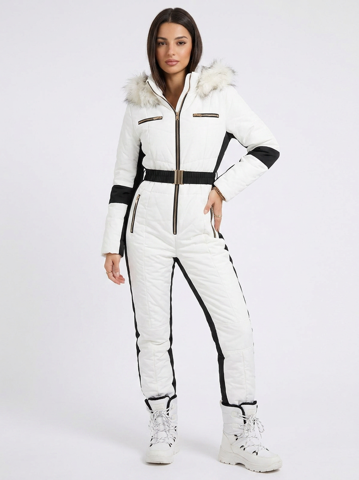 Piella | Women's Ski Jumpsuit Hooded Belted Slim Fit Zip