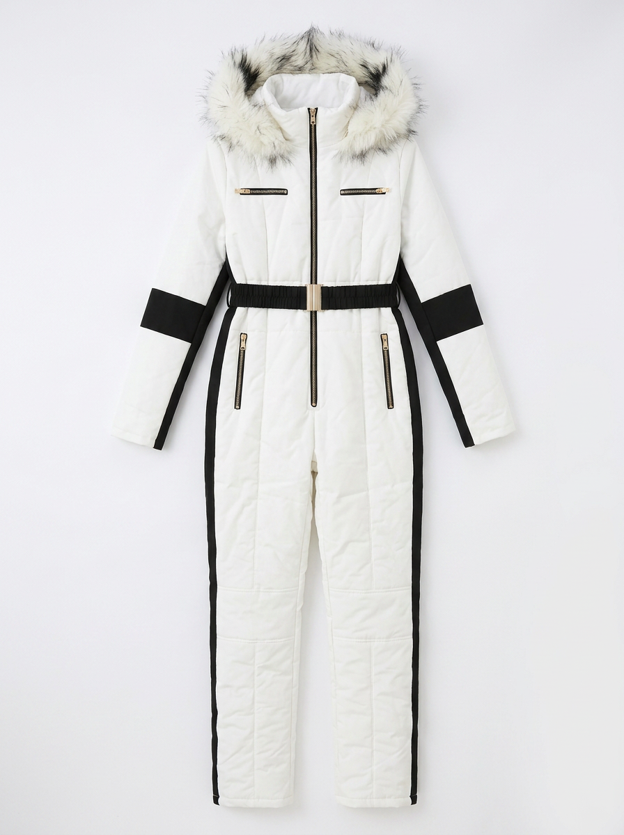 Piella | Women's Ski Jumpsuit Hooded Belted Slim Fit Zip