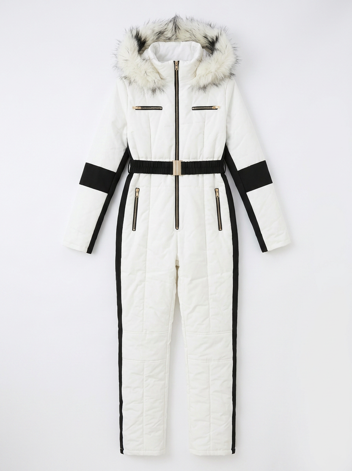 Piella | Women's Ski Jumpsuit Hooded Belted Slim Fit Zip