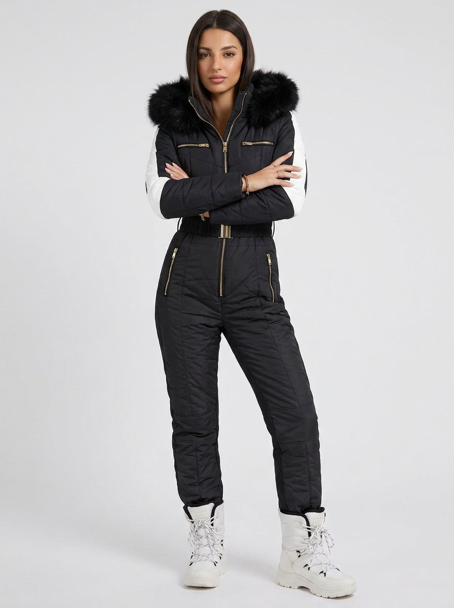Piella | Women's Ski Jumpsuit Hooded Belted Slim Fit Zip