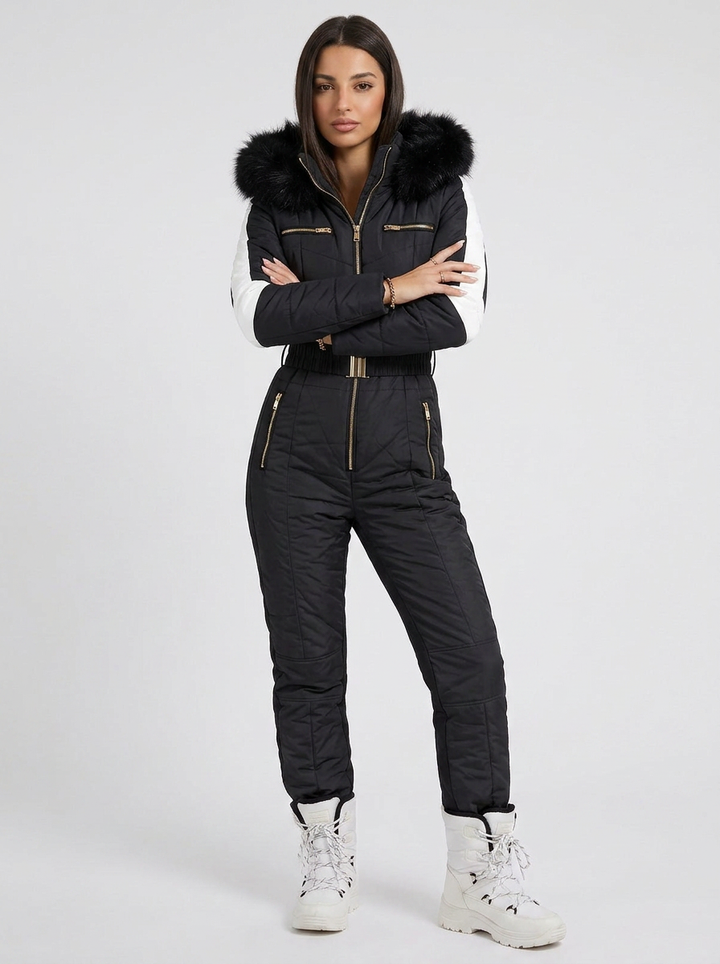 Piella | Women's Ski Jumpsuit Hooded Belted Slim Fit Zip