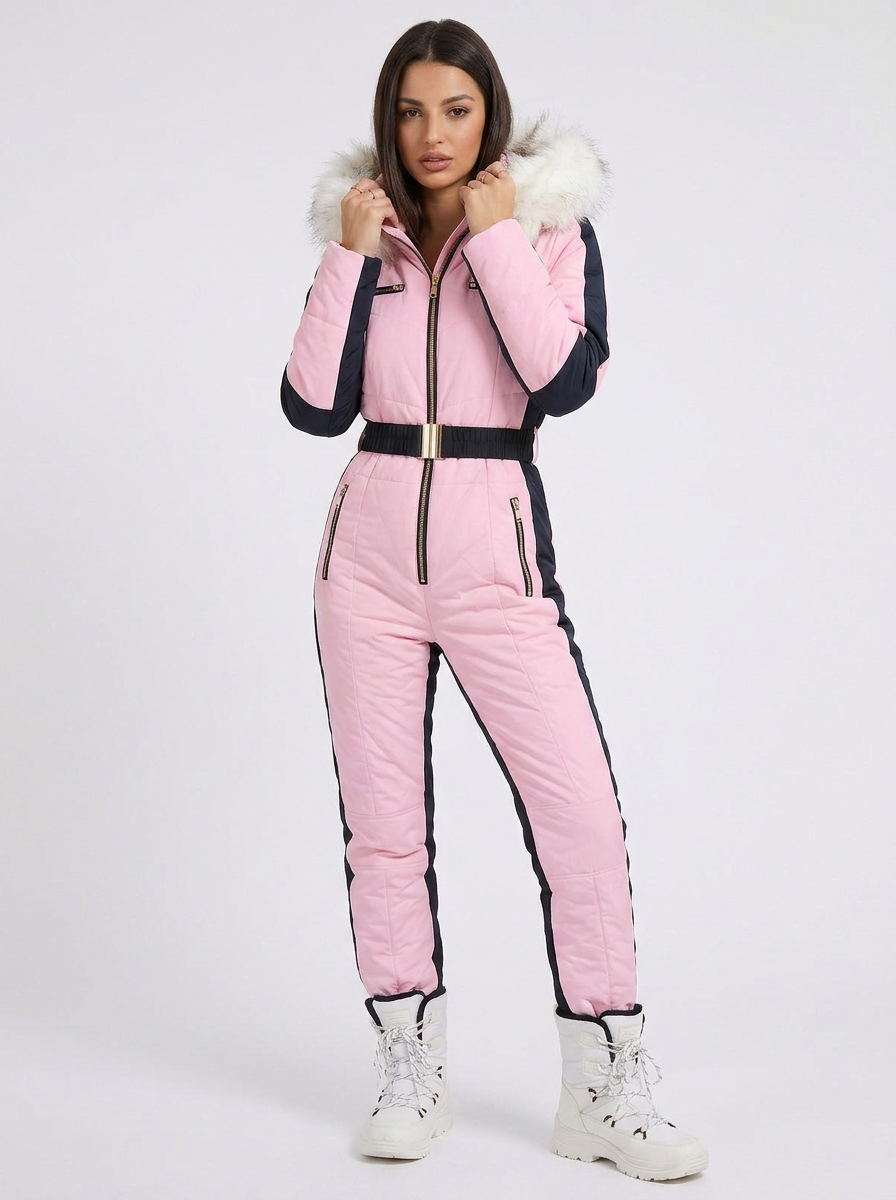 Piella | Women's Ski Jumpsuit Hooded Belted Slim Fit Zip