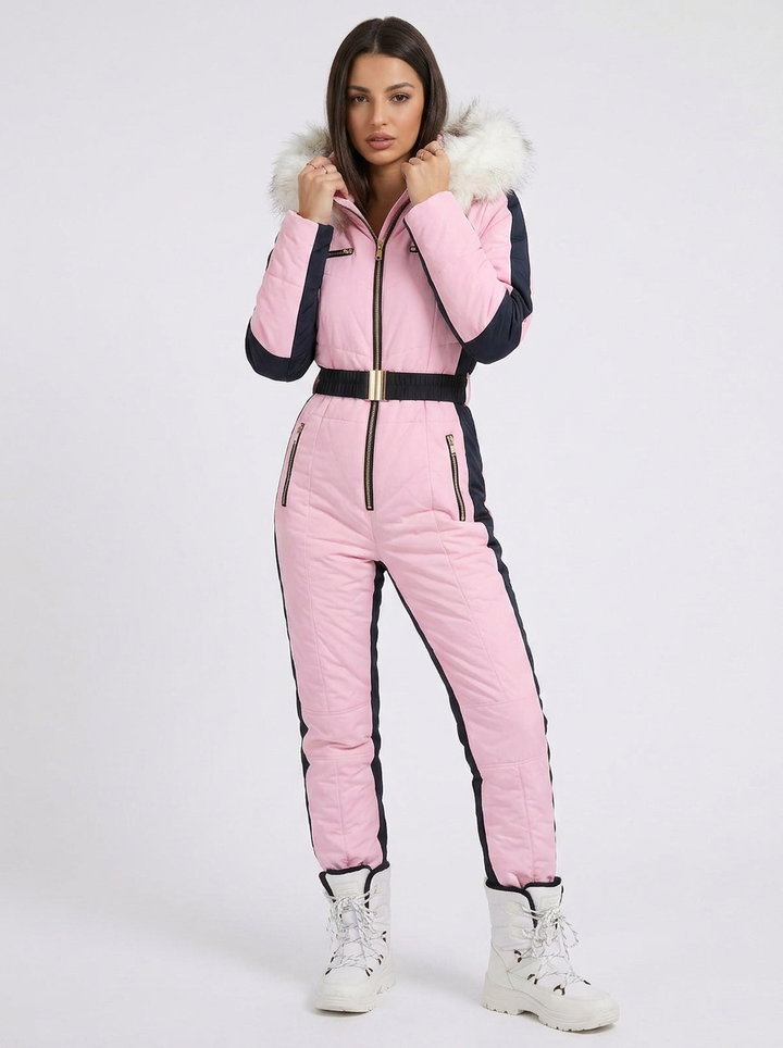 Piella | Women's Ski Jumpsuit Hooded Belted Slim Fit Zip