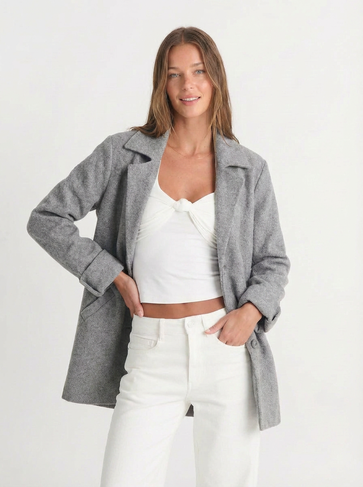 Piper | Women's Notch Lapel Button Front Longline Coat 5