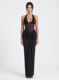 Quinn | Halter Neck Corset Bodice Ruched Maxi Dress
