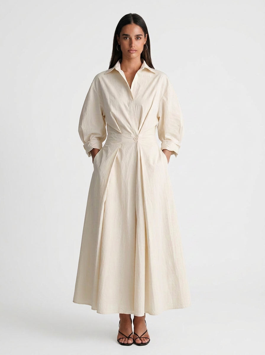Ruby | Women's Long Sleeve Dress with Button Waist Detail