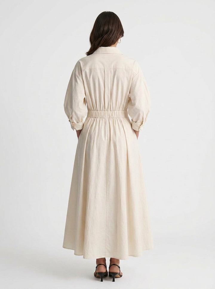 Ruby | Women's Long Sleeve Dress with Button Waist Detail