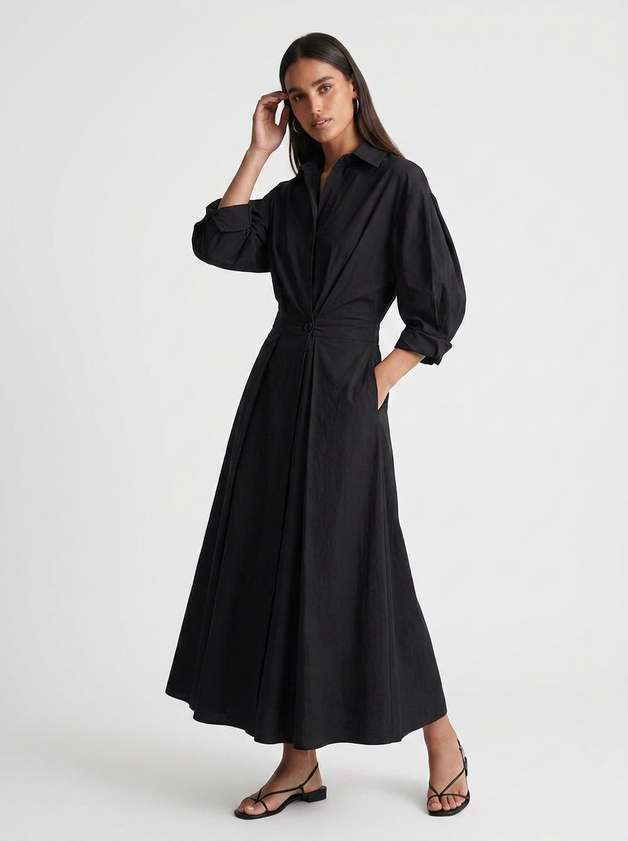 Ruby | Women's Long Sleeve Dress with Button Waist Detail