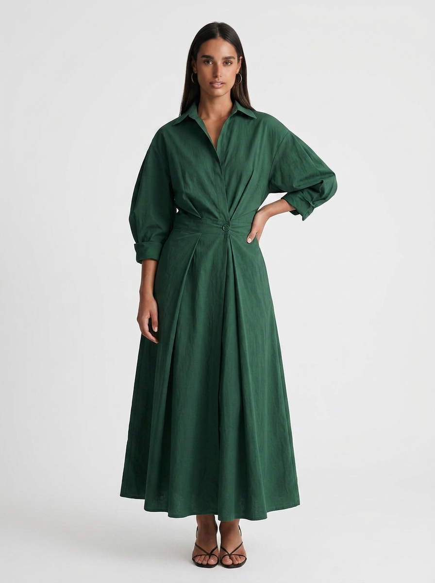 Ruby | Women's Long Sleeve Dress with Button Waist Detail