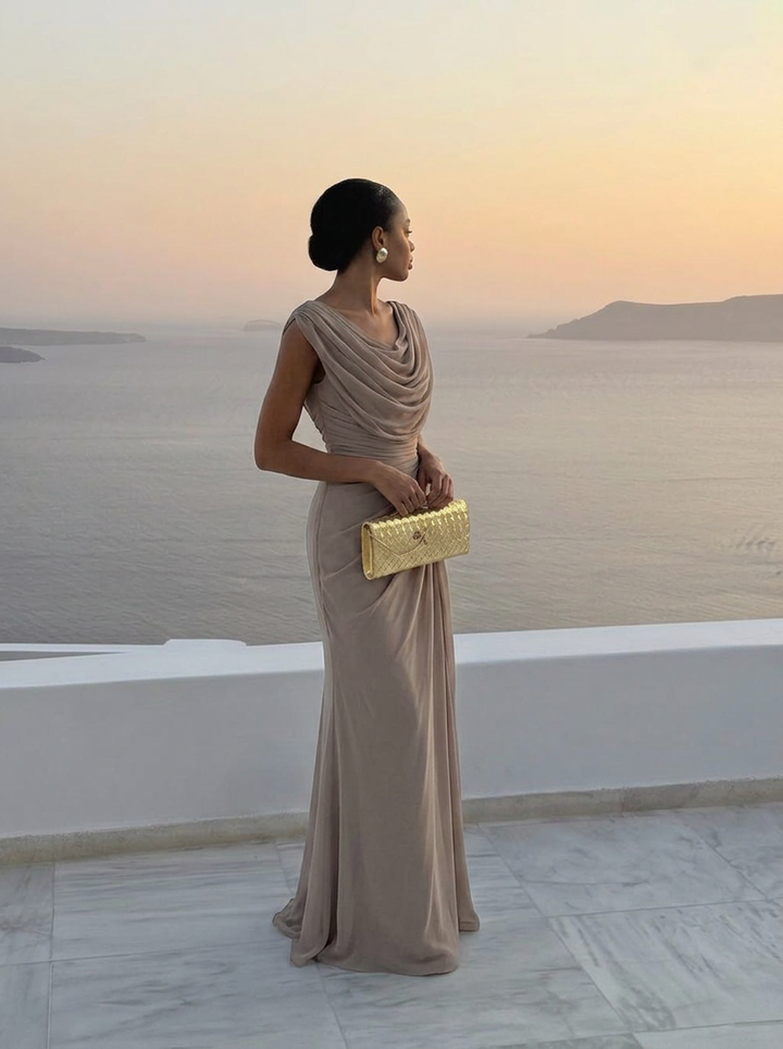 Sadie | Cowl Neck Ruched Maxi Dress