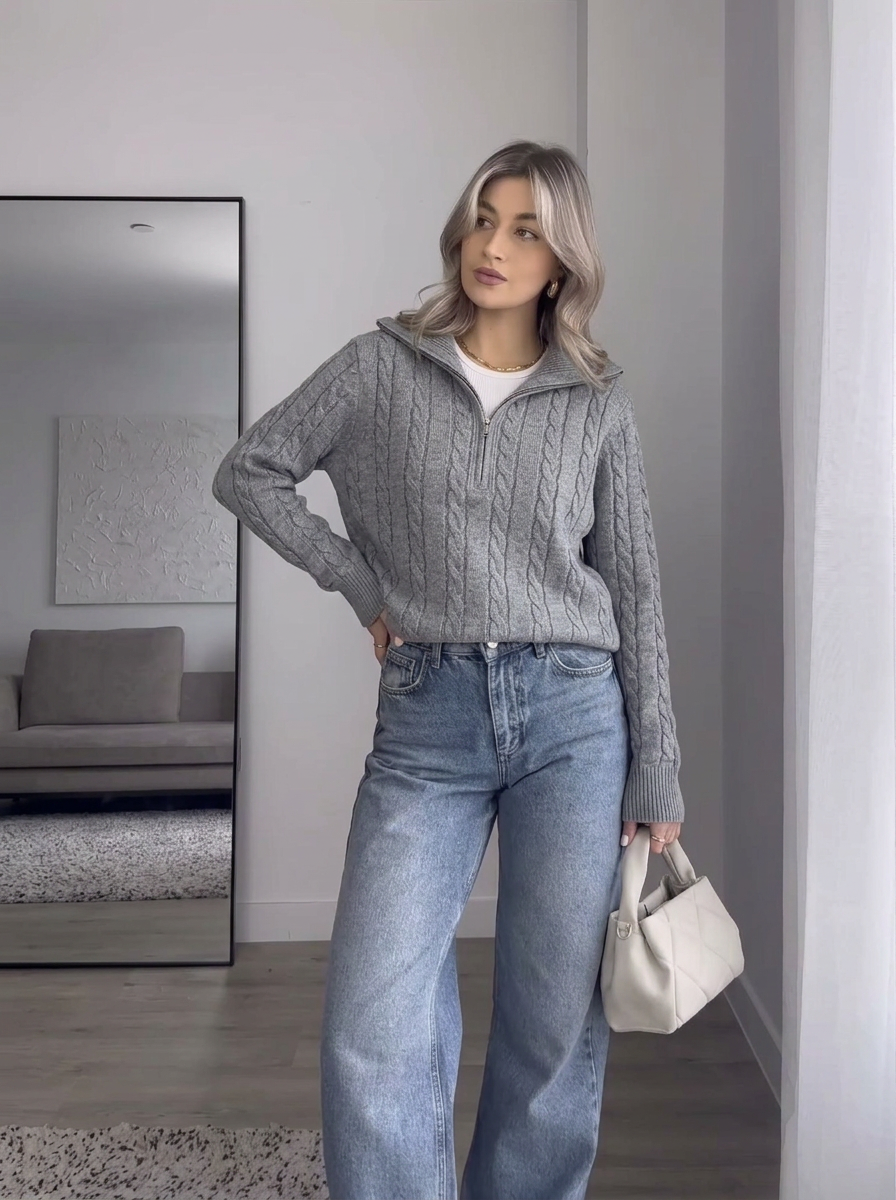 Sage | Women's Cable Knit Half-Zip Jumper