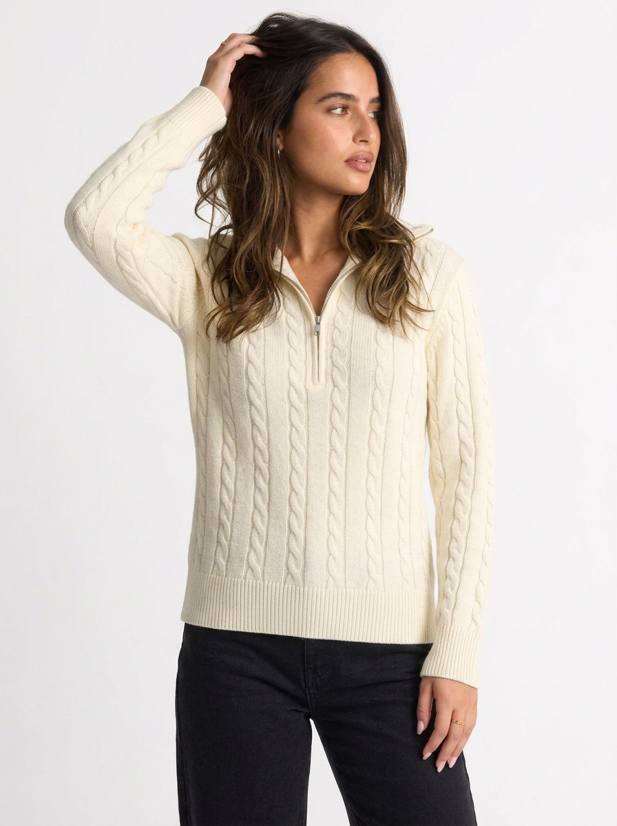 Sage | Women's Cable Knit Half-Zip Jumper