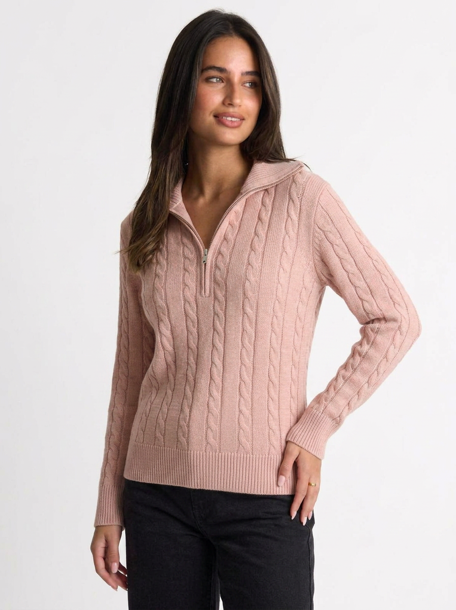 Sage | Women's Cable Knit Half-Zip Jumper