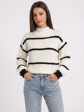 Sage | Women's Striped Knitted Jumper Mock Neck
