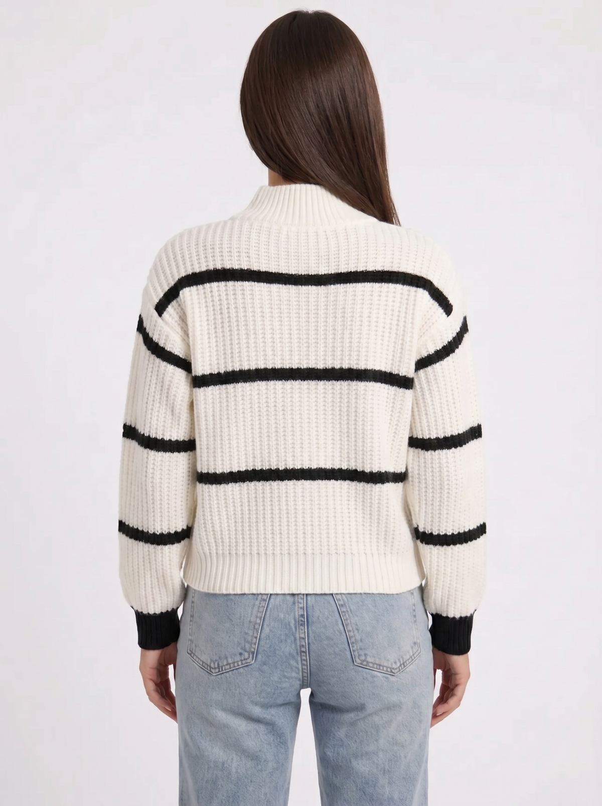 Sage | Women's Striped Knitted Jumper Mock Neck