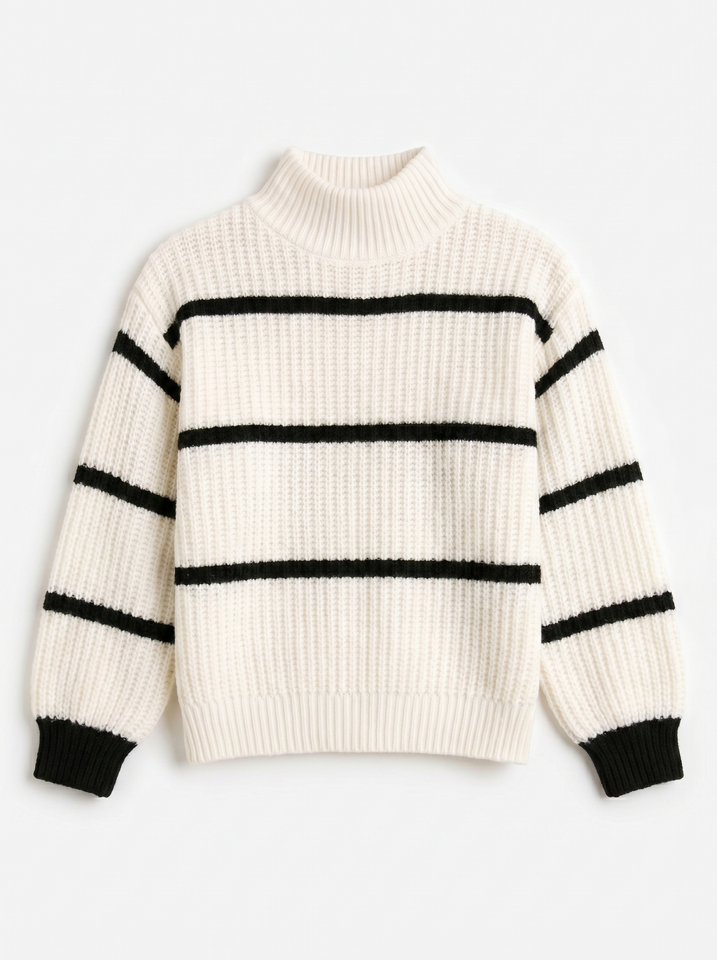 Sage | Women's Striped Knitted Jumper Mock Neck